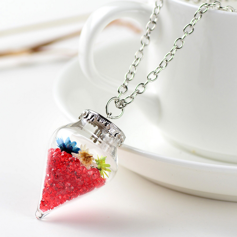 

Original Drifting Bottle Lively Pendent Cone Glass Necklace Creative Natural Drift Sand Women Dry Flower Necklace Girls Christmas Gift