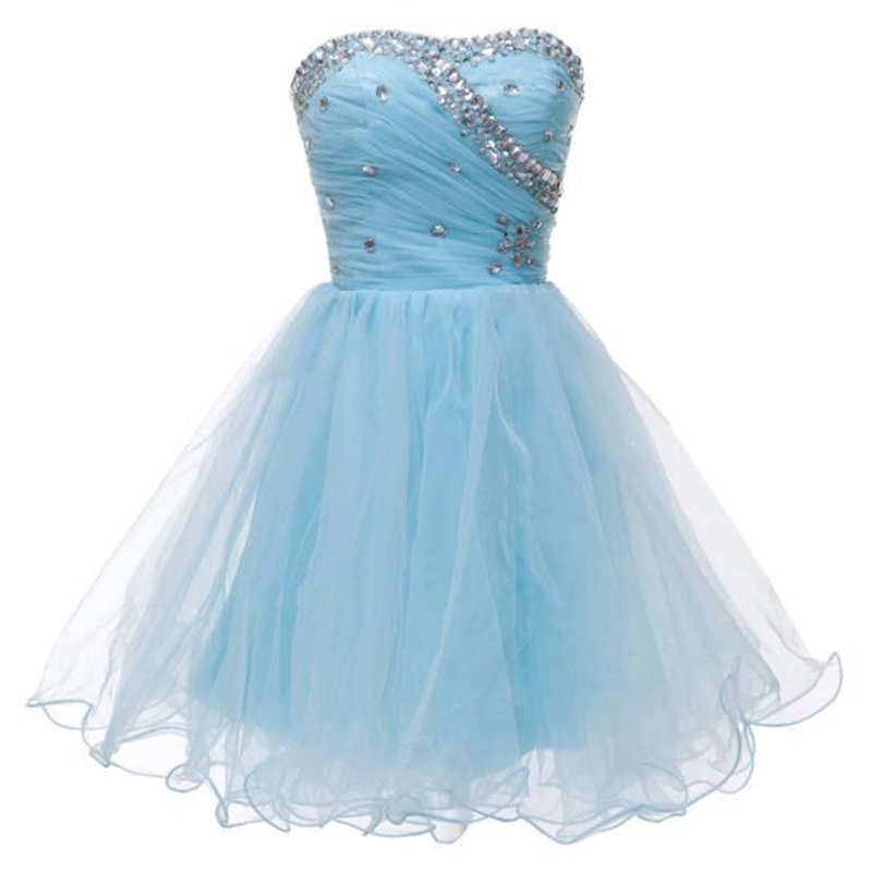 

Beaded Crystal Organza Ball Gown Homecoming Dress Short 2019 Lovely Sweetheart Party Gowns Lace Up Real Photo, Blue;pink