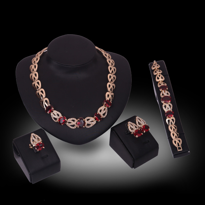 

Jewelry Sets Necklace Earrings Bracelet Ring Exquisite Luxury Rhinestone 18K Gold Plated Alloy Party Jewelry 4-Piece Set Wholesale JS229