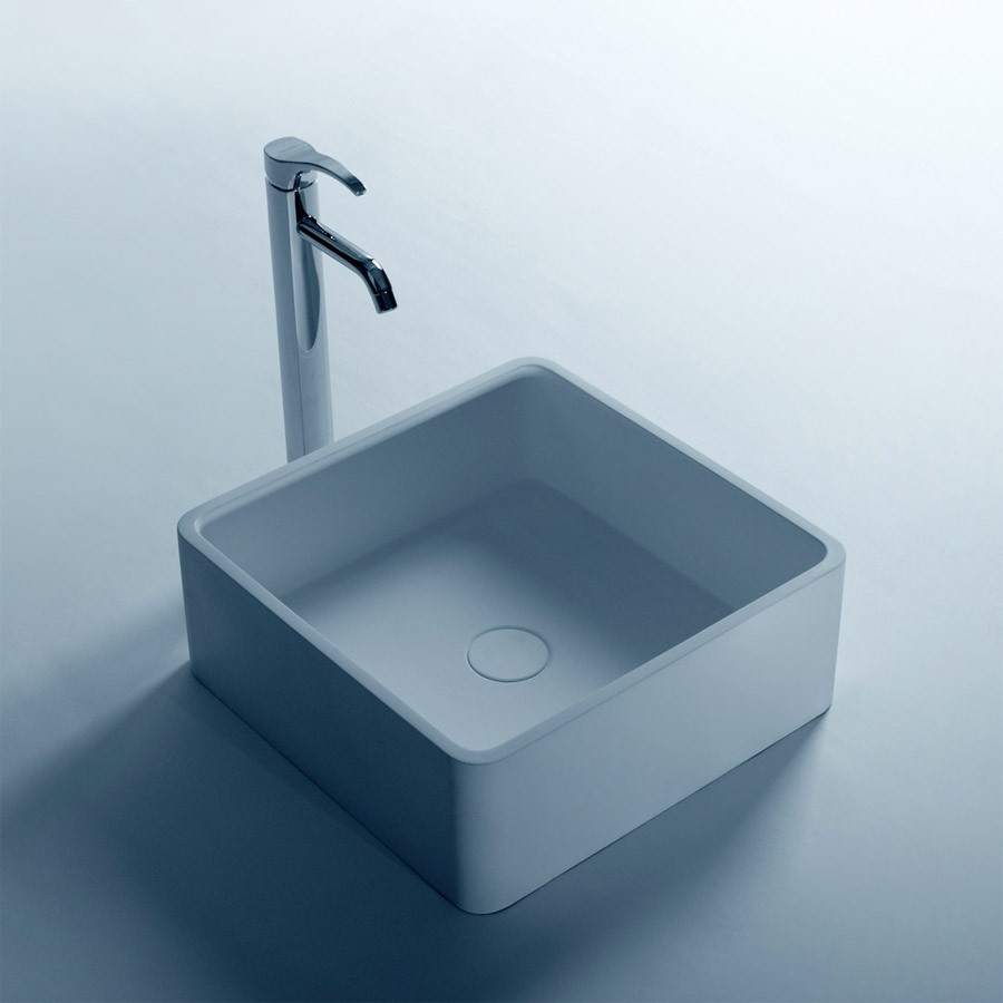 Square Bathroom Solid Surface Stone Counter Top Vessel Sink Fashionable Cloakroom Stone Vanity Wash Basin RS3874-2-image-383319649