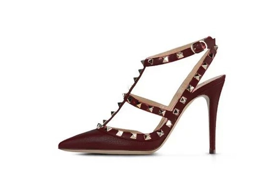 

best quality~ u551 34/40 genuine leather maroon gold stud heels sandals v pumps runway celebs 10cm pointy, Burgundy/ask size first