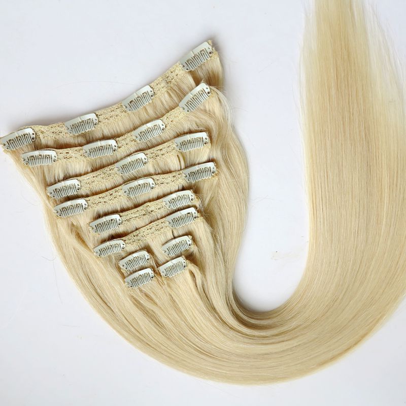 

160g 10pcs/set Clip in hair Extension human hair #613/Bleach Blonde 20 22inch Straight Brazilian Hair Extensions