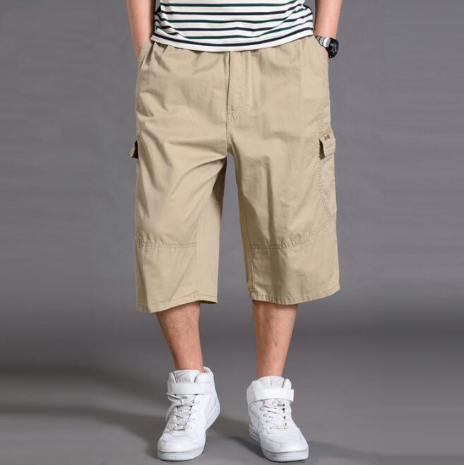 

Men's Baggy Capris Pants Multi Pockets Buttons Cargo Short Breeches Elastic Waist Tactical Short Plus Sizes KB, 2130-army green
