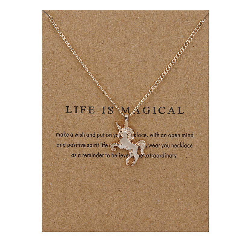 

Pendant Necklaces Jewelry for Women Gold Silver Lucky Unicorn Clavicle Necklace With Card Animal Alloy Pendants