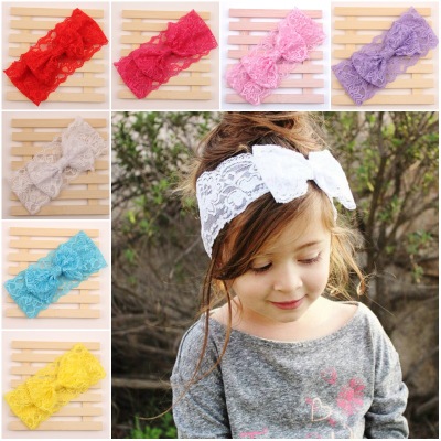 

Baby Lace Bow Headbands Girls Cute Bow Hair Band Infant Lovely Head wrap Children Bowknot Elastic Accessories 7 Colors, Red