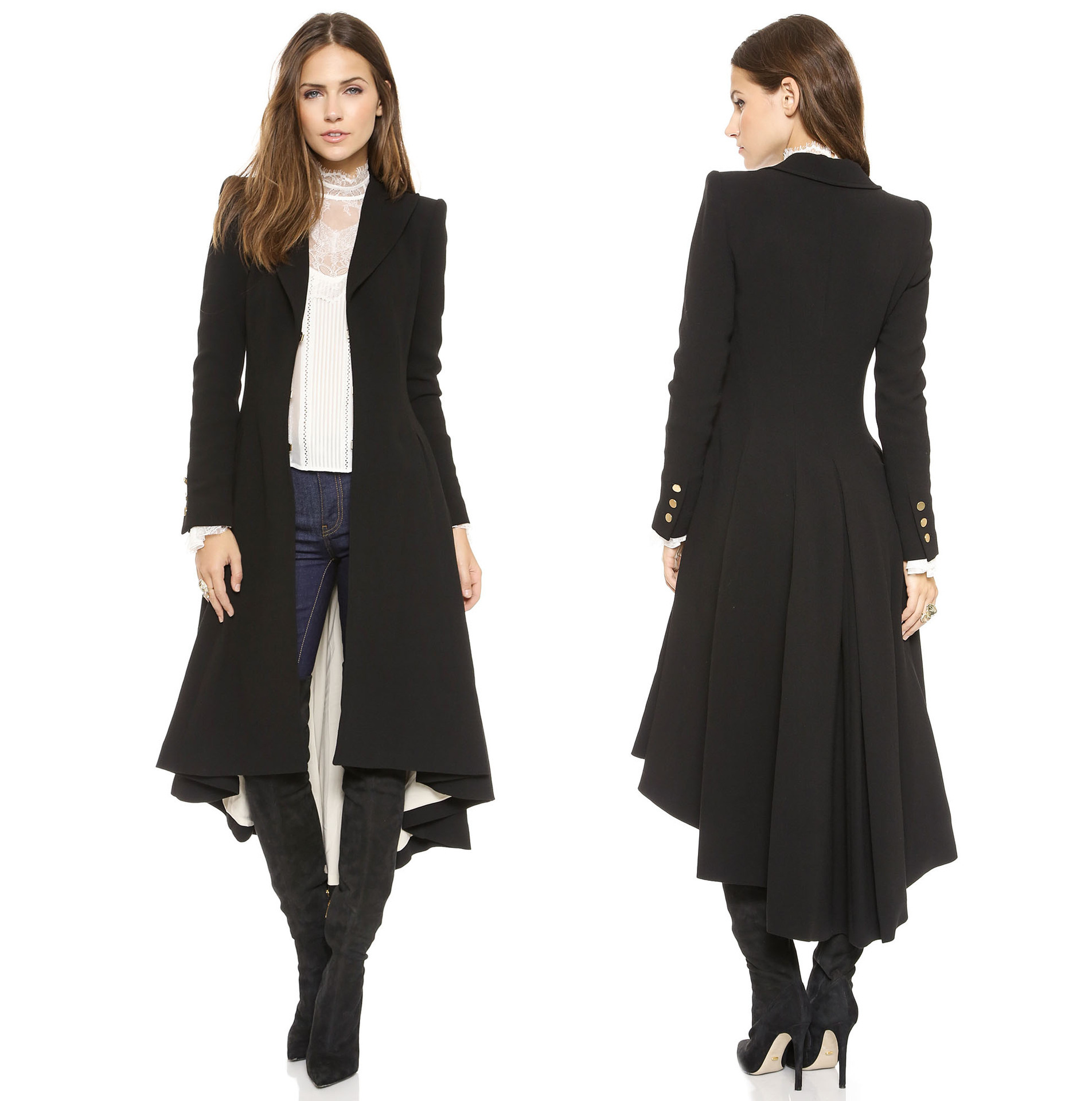Womens Elegant Lapel Slim Trench Coat Winter Woollen Coat Long Sleeve Women's Windbreaker Fashion Solid Color Coat