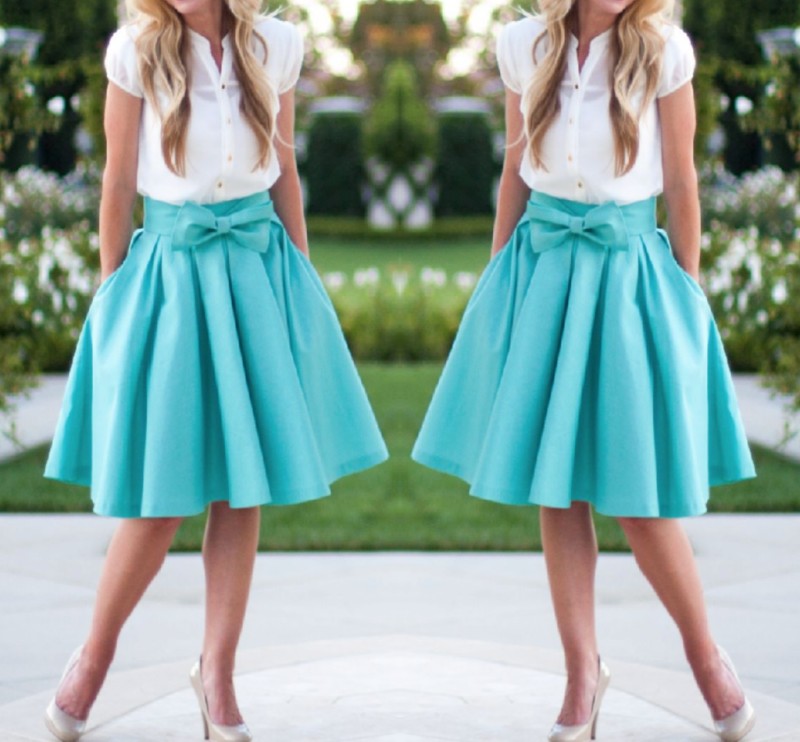 

Gorgeous Blue Satin Mini Skirt 2017 Spring Autumn Lady Skirts With Bow On Waist Knee Length Women Prom Party Gowns Cheap Clothing, Red