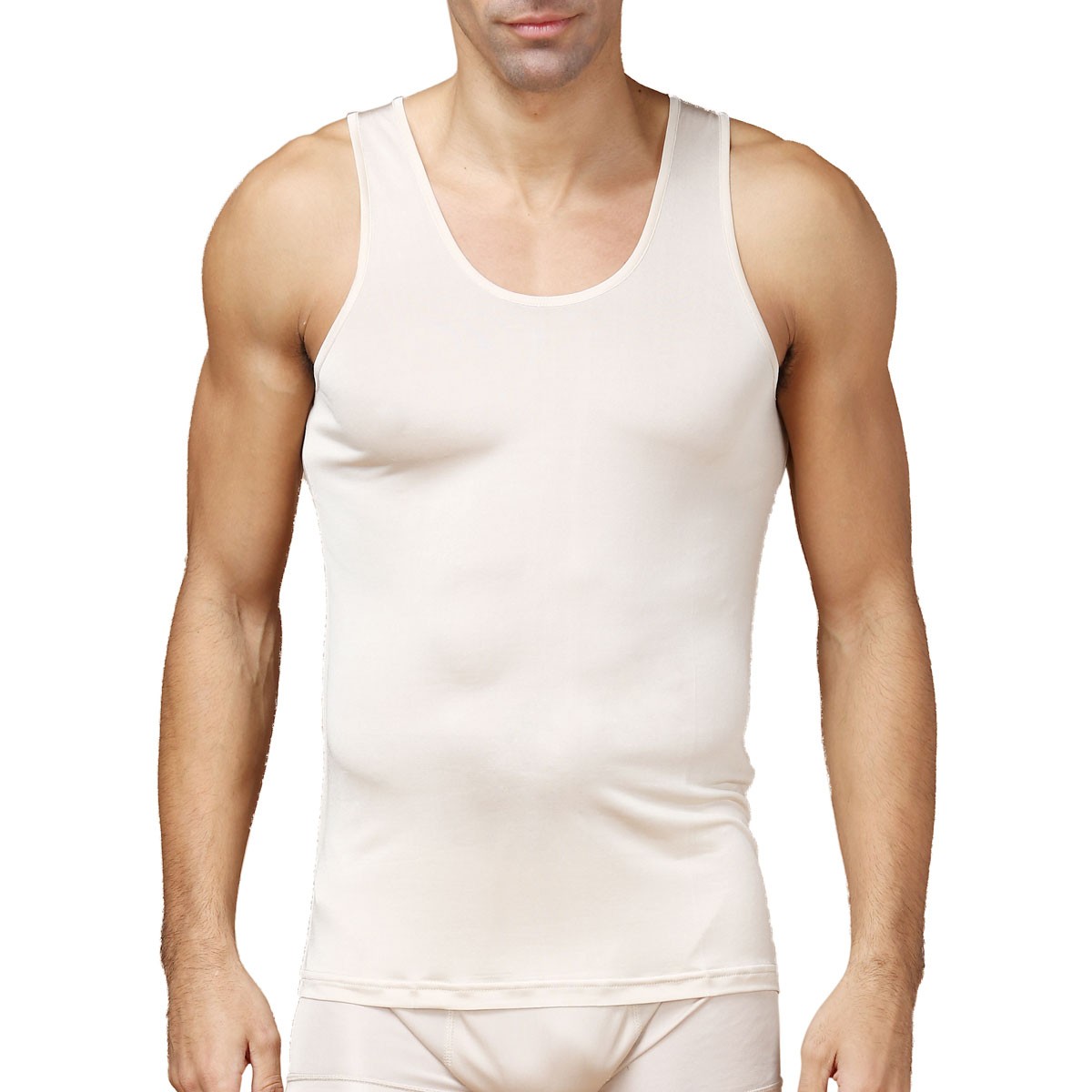 

100% Pure Silk Knit Men's O-neck Man Undershirt Classic Tank Top Solid Size  XL XXL, Beige