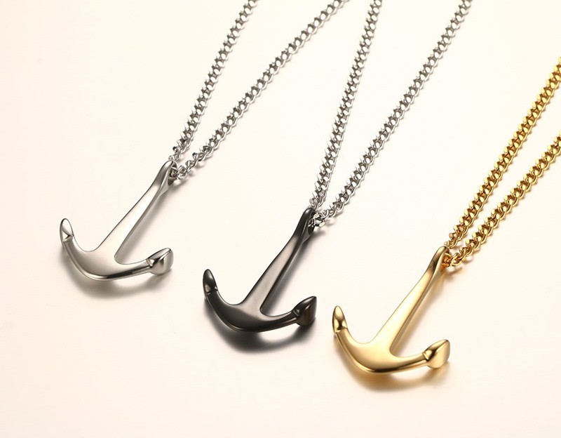

WK Anchor Necklaces Pendants Men Jewelry Fashion 18K Gold/Black Plated Handmade Necklace Free 24inch Chain