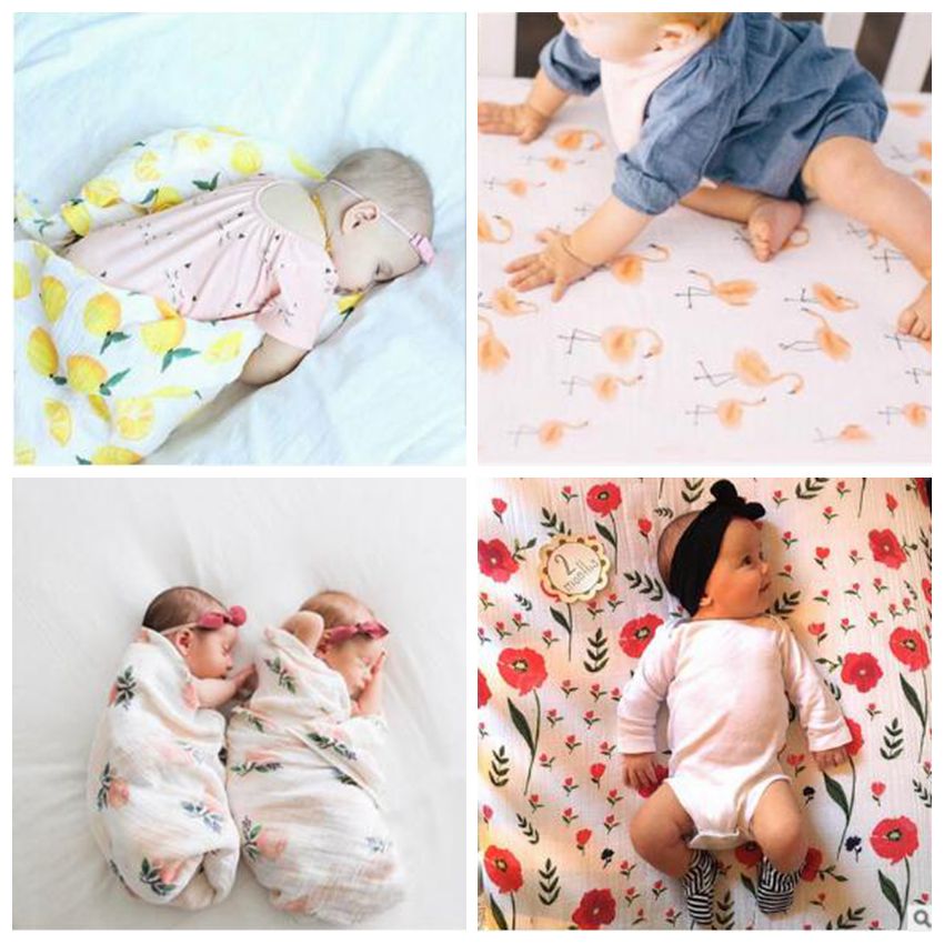 

Muslin Baby Blankets Ins Bamboo Swaddling Toddler Cotton Wraps Lemon BathTowel Flamingo Summer Swaddle Quilt Sleeping Bags Sleepsacks B3120, As pictures