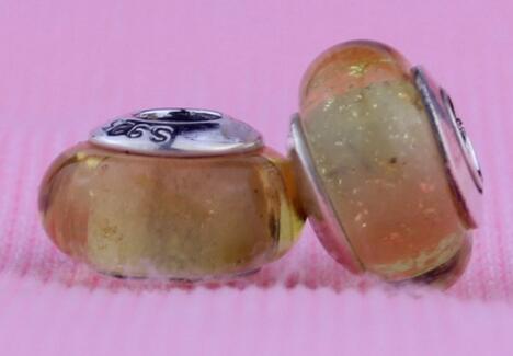 

Fit for pandora bracelet 925 Sterling Silver loose beads belle silver charm with yellow fluorescent murano glass beads diy Charms 1pc/lot