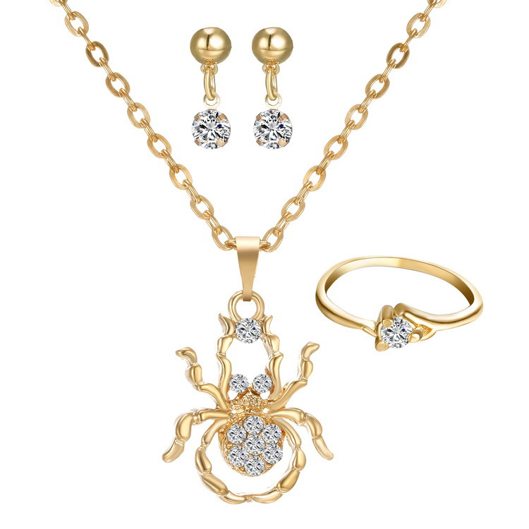 

Fashion women jewelry 3pcs sets Necklace Earrings Ring diamond-encrusted Spider Pendant necklaces For bridesmaid jewelry sets