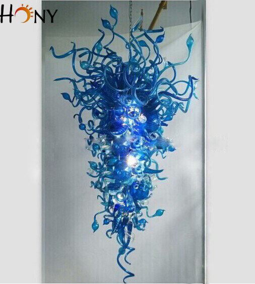 

Free Shipping Vintage Office Lighting Big Size Stylish Murano Blue Colored Blown Glass Chandelier Hoist for Hotel