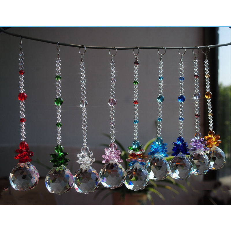 

5PCS K9 Crystal Glass Ball Suncatcher Prisms Pendant Handmade Rainbow Hanging Drop Pendants Gift 20mm W017