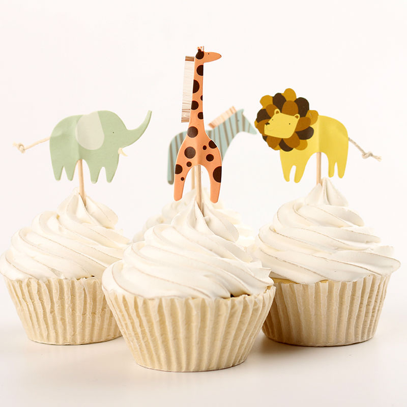 

Cute Zoo Animal Cupcake Picks Dinosaur Cupcake Toppers Kids Birthday Cake Favor Party Supplies 48pcs/lot DEC070