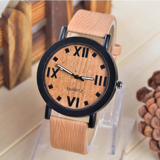 

Fashion Simulated Wood Grain Watch Simple Leather Strap Watches Roman Numeral Quartz Watch Casual Watches 6 Color, Please choose