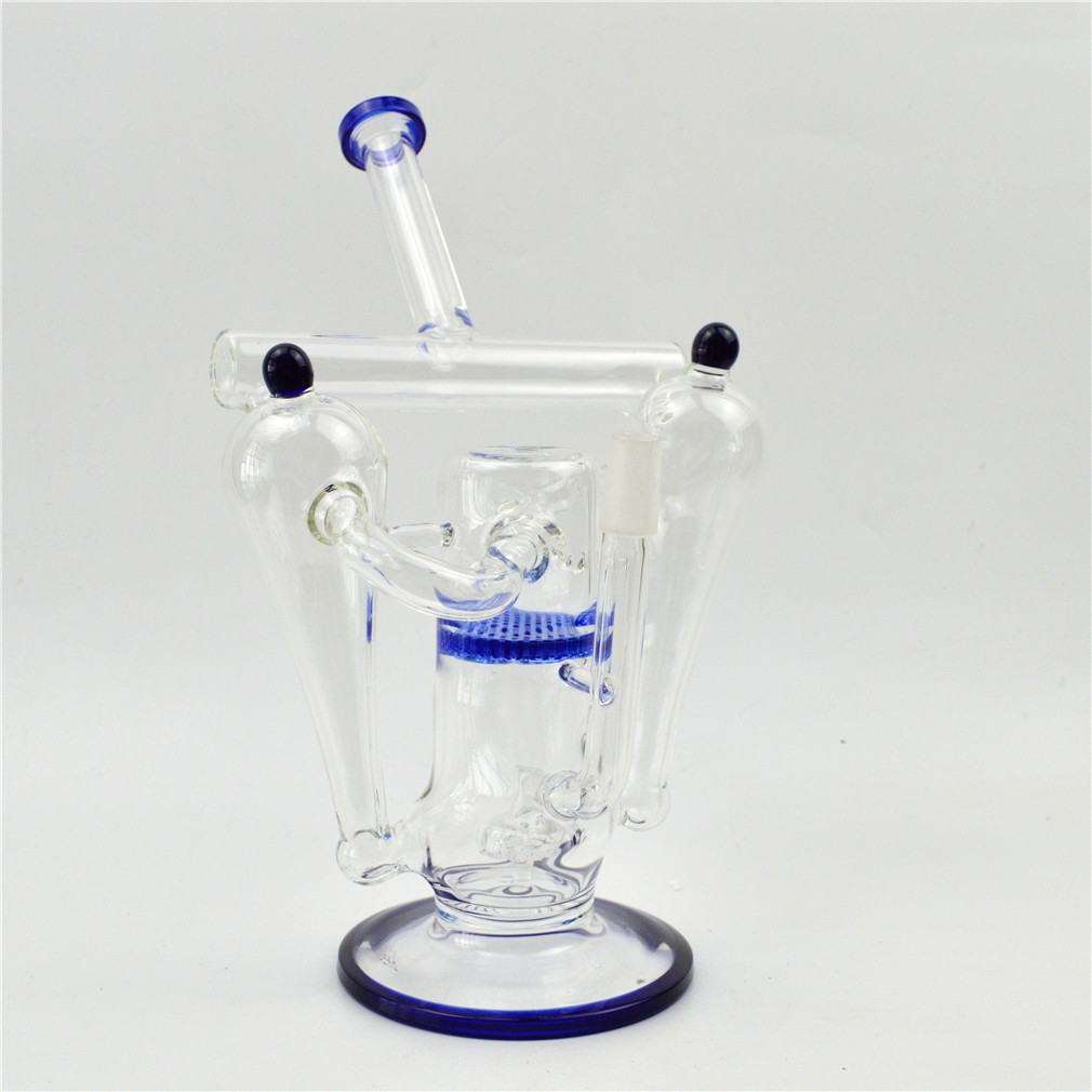 

New Recycler Glass Bong Thick Glass Oil Rig With Percolator Mini Hookahs 14.5 Joint Size 25cm Height