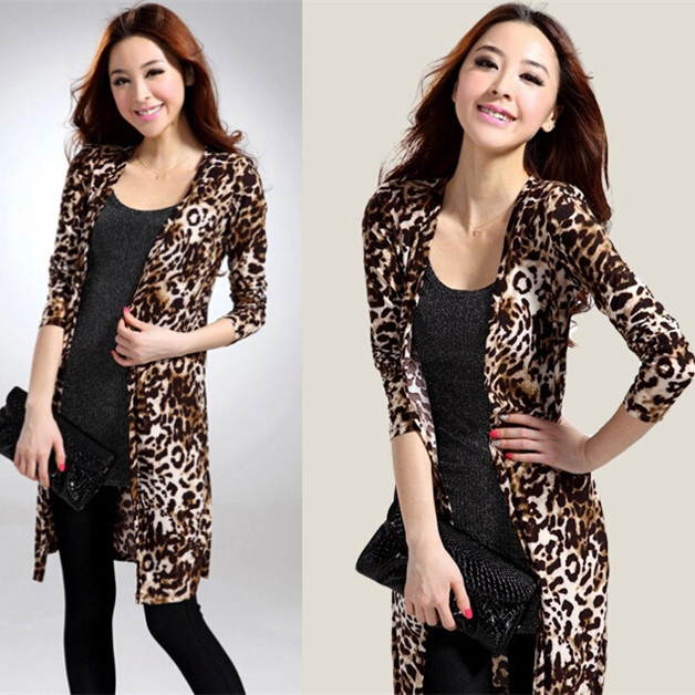 Wholesale- High Quality Leopard Print Long Sleeve Cape Tunic Cardigan Women Tops Shawl Coat