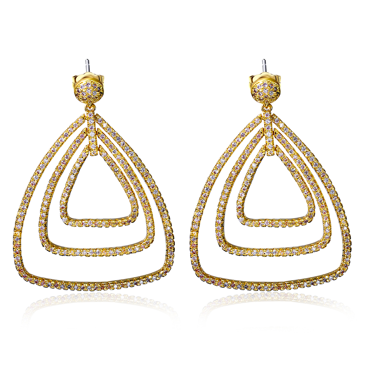 Remarkably! Gold plate With All White Small Cubic Zirconia,Triangle Shape Dangling Earrings-image-386259872