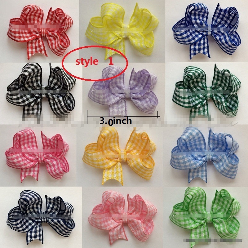 

9 style available !Baby Girl Checkered Hair Bows Butterfly Gingham School Checked Hair Bow with Clip Hair accessories 50pcs/, Style 5