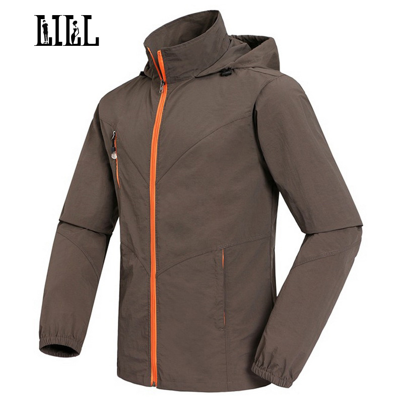 Wholesale- LILL | Men's Breathable Waterproof Jacket Hooded Spring Summer Rain Coat Black Khaki Men Jackets Quick Dry Windbreaker,UA161