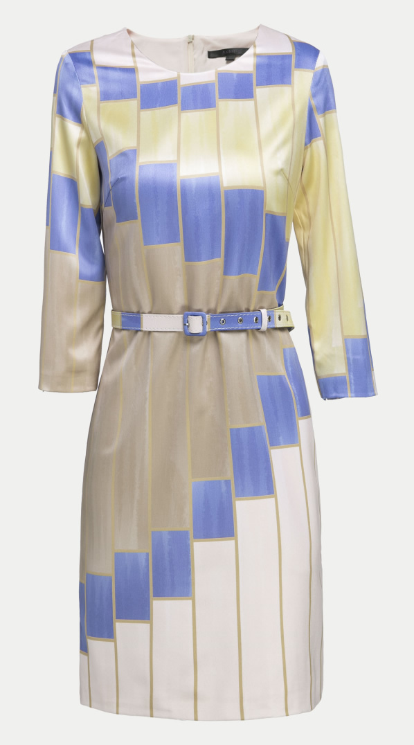 

Geometric Print Women Sheath Dress With Belt 3/4 Sleeve Casual Dresses 094A682-2, As pictures