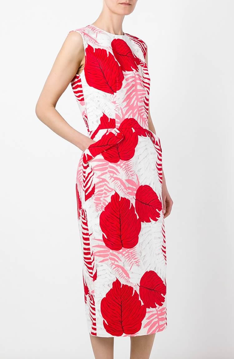 

Novelty Leaves Print Women Sheath Dress Sleeveless Casual Dresses 074A624, As pictures