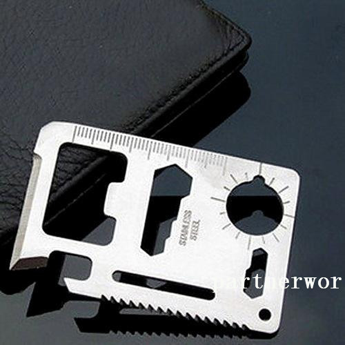 

100PCS Multi Tools 11 in 1 Multifunction Outdoor Hunting survival tool card Camping Pocket Military credit card knife Silver Black