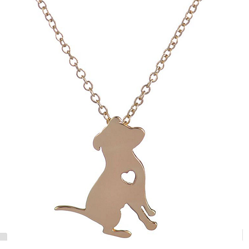 

New Fashion Short Necklace Cute Pit Bull Necklace With Heart Cartoon Dog Sitting On Ground Pendant Necklace for Women Party Gifts On Sale