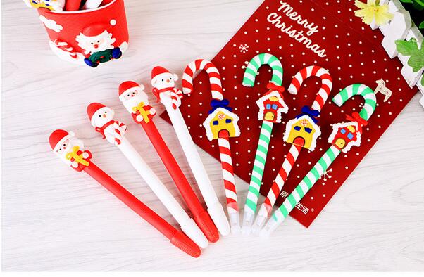 

Cute Christmas Snowman Ceramic Ball Pen crutches Cartoon Christmas Santa Claus Ballpoint Office School Stationery, Red