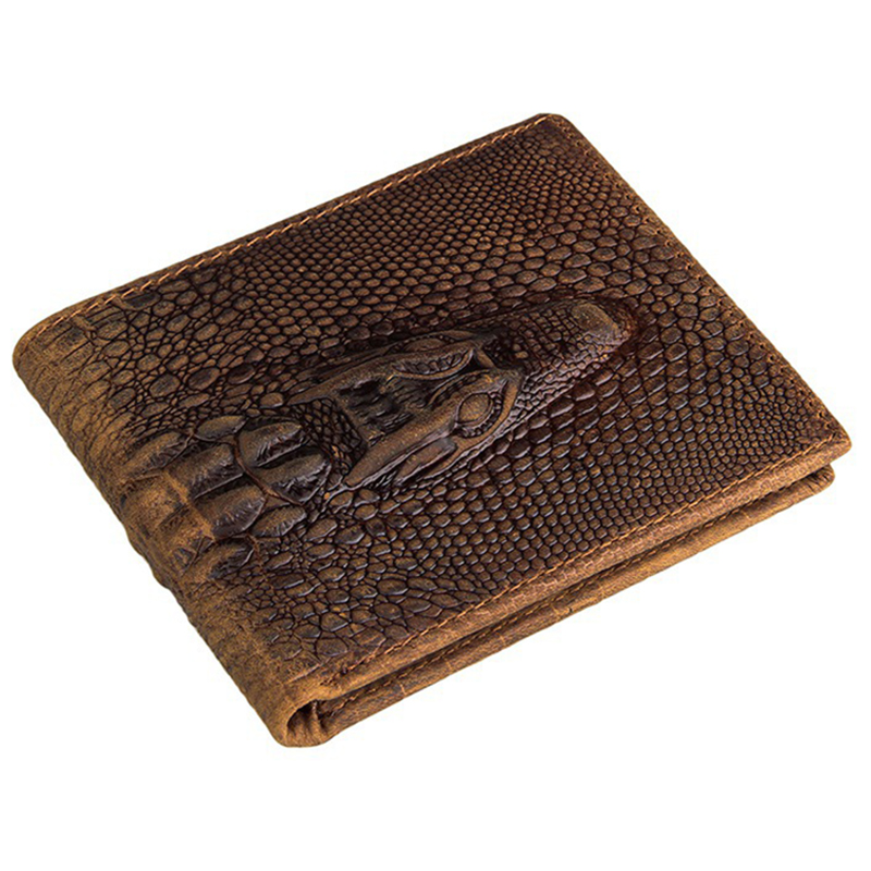 

Wholesale- Fashion crocodile wallet leather purse Top Quality mens wallets male monederos money crazy horse purses, Brown