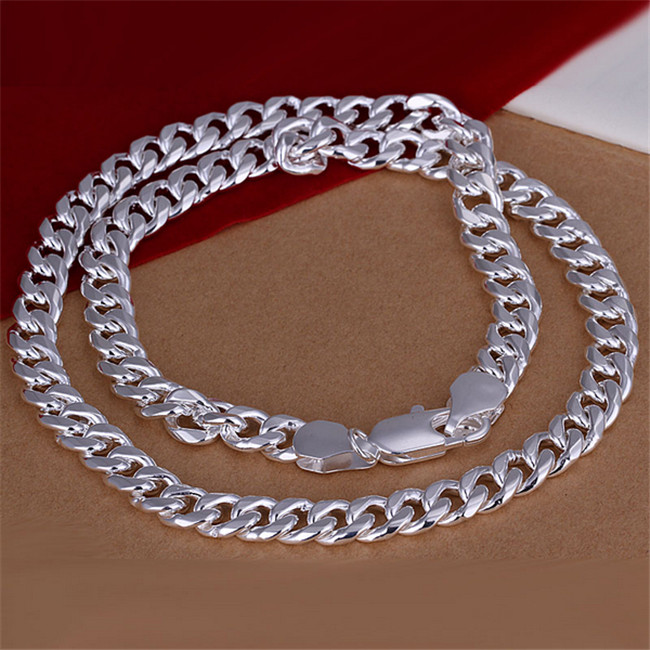 

Heavy 90g '10MM shrimp buckle sideways necklace Men plated sterling silver necklace STSN133,fashion 925 silver Chains necklace factory sale