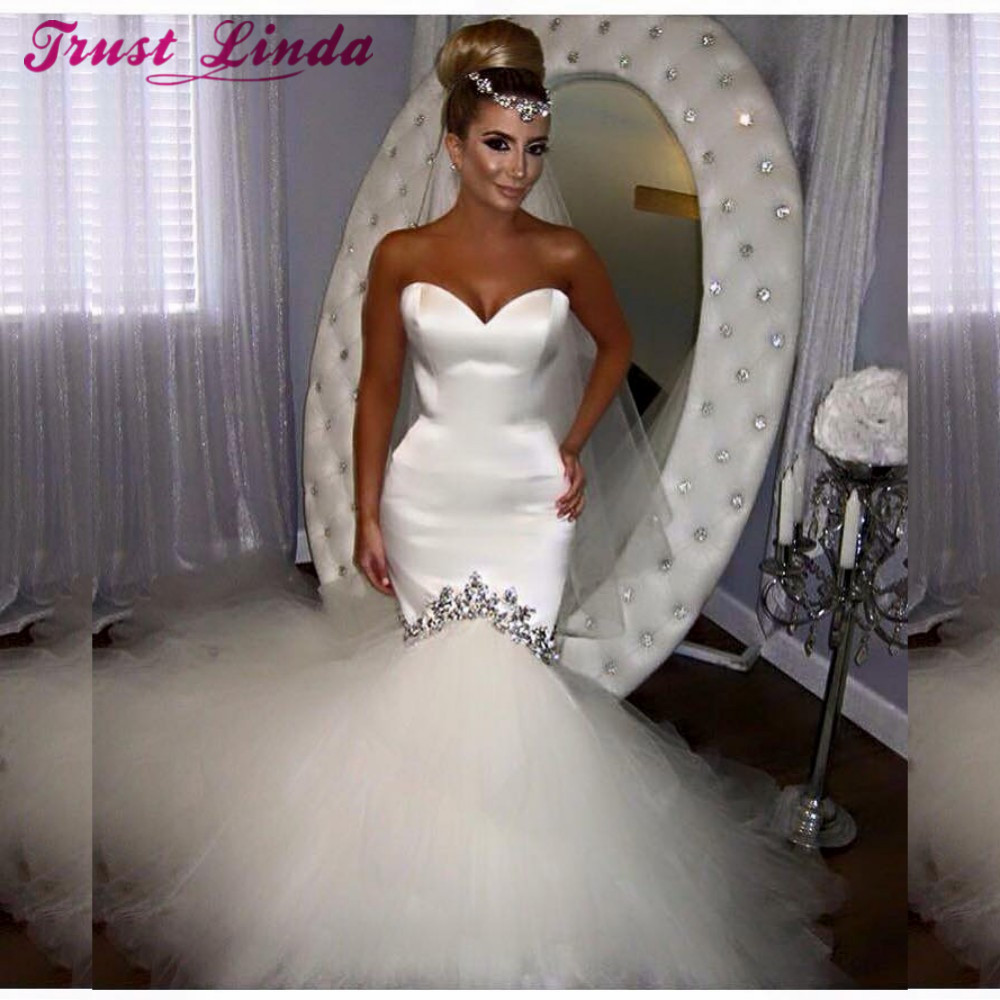 

Charming Sweetheart Mermaid Wedding Dress Simple Crystal Satin With Tulle Bridal Wedding Gowns Vestido De Novia Custom Made, Same as image