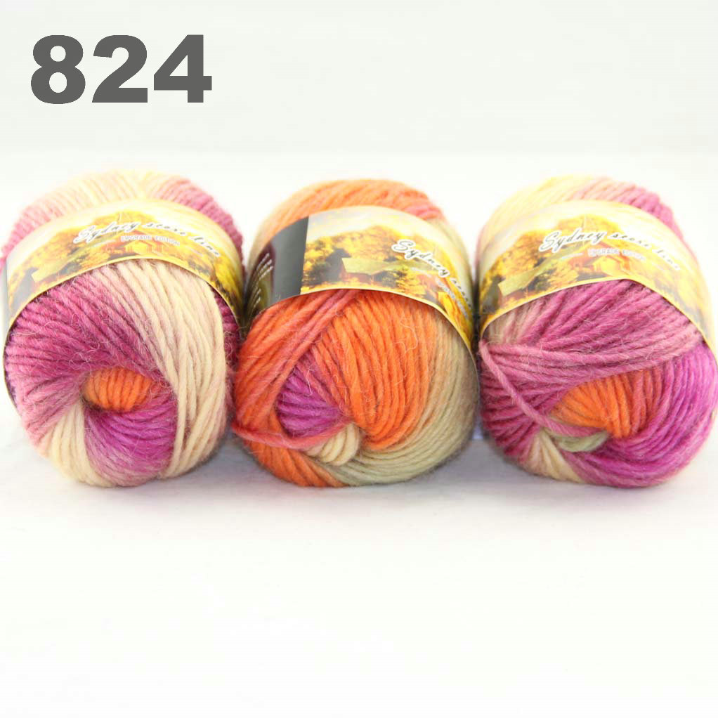 

colorful hand-knitted wool line segment dyed coarse lines fancy knitting hats scarves thick line Fushsia Yellow Green 522-824