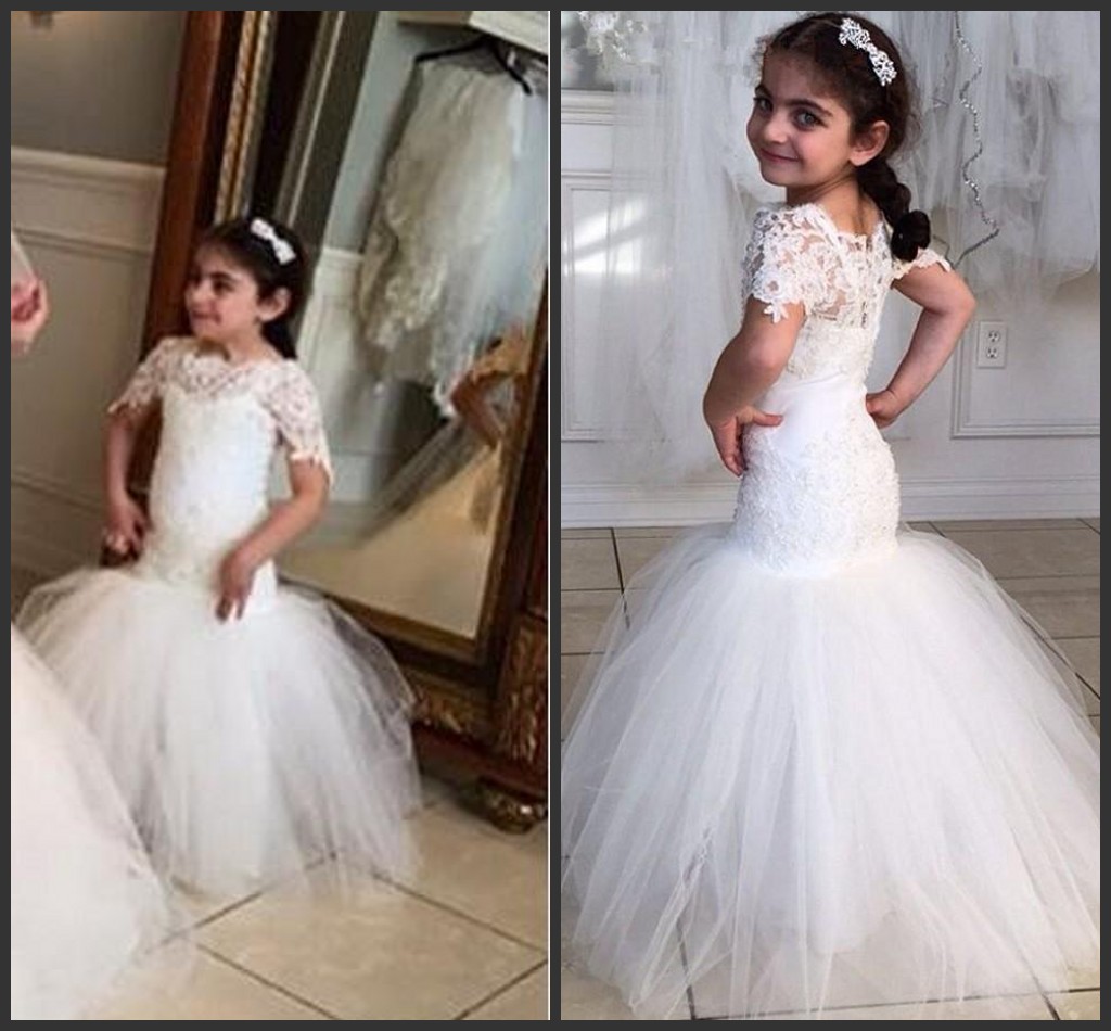 

Mermaid Dress Kids Formal Wear Flower Girls' Dresses Short Sleeve Cheap Dress Appliqeus Floor Length Sheath Silm Tulle Gown Cheap Price, Purple