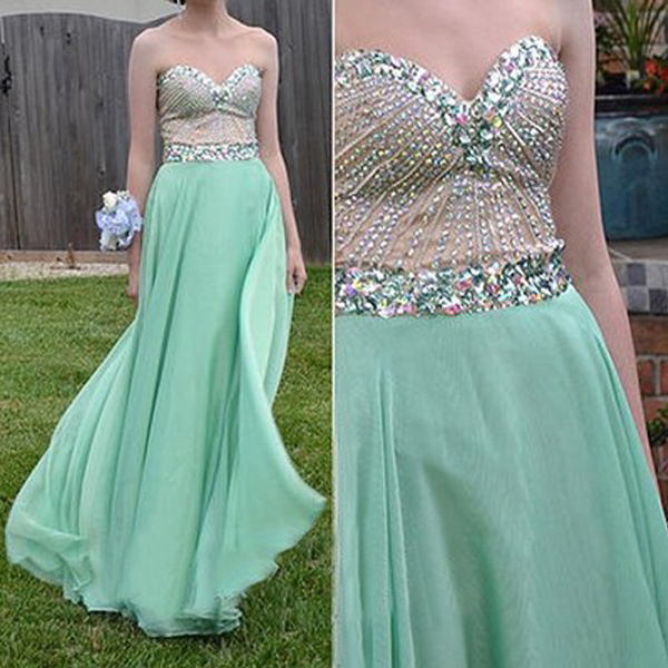 

Stunning Prom Dresses Long Formal Mint Green Evening Party Gowns Colorful Crystals Top Sweetheart Strapless Formal Wear Floor Length, Dark navy