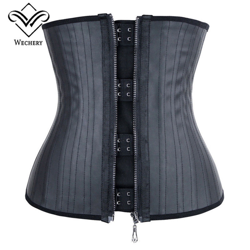 

Modeling Strap Latex WaistTrainer Zipper Belly Slimming Sheath Corset Latex Waist Cincher 25 Steel Boned Fajas XS-6XL, Black