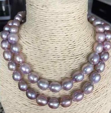 

Noble natural 11-12mm south sea purple pearl necklace 36inch 14k gold clasp, Silver