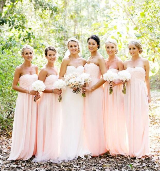 

Elegant 2017 Blush Pink Chiffon Country Garden Beach Bridesmaid Dresses Long Cheap Sweetheart Floor Length Maid Of Honor Gowns EN81911