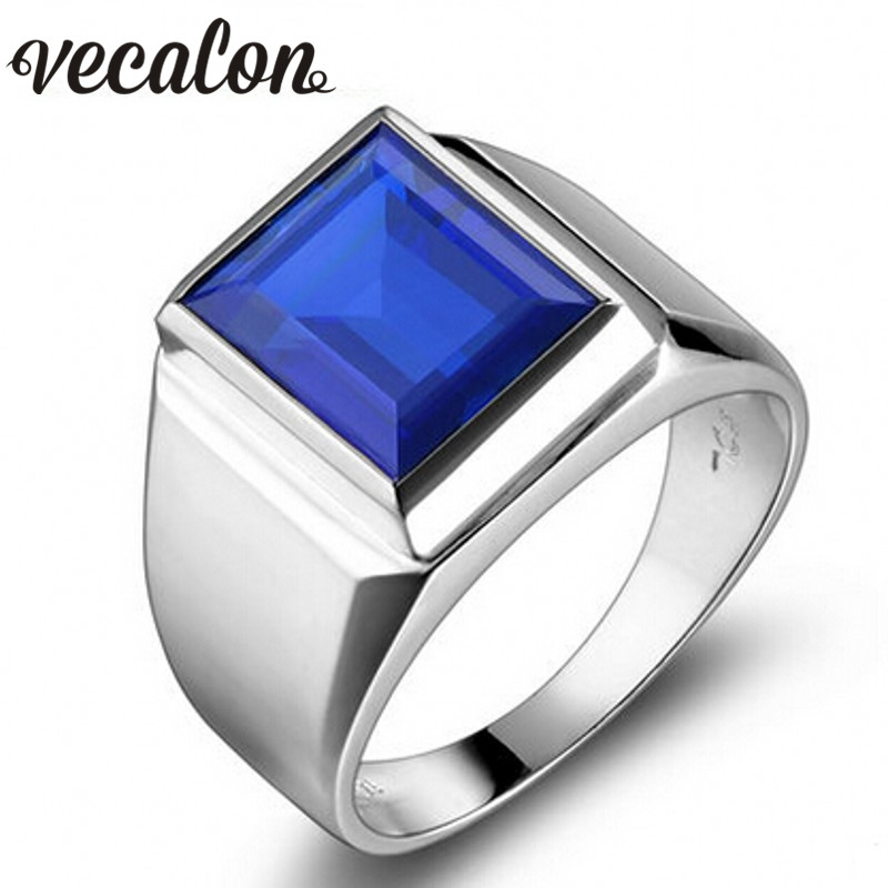 

Vecalon fashion Jewelry wedding Band ring for Men 8ct Sapphire Cz diamond 925 Sterling Silver male Engagement Finger ring