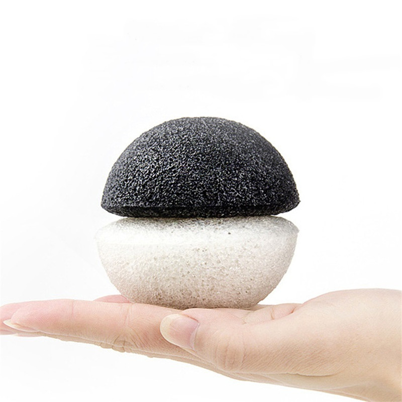 

Natural Hemisphere Konjac Sponge Charcoal &Green Tea Konjac Potato Konnyaku Facial Puff Face Wash Cleansing Sponge with bag