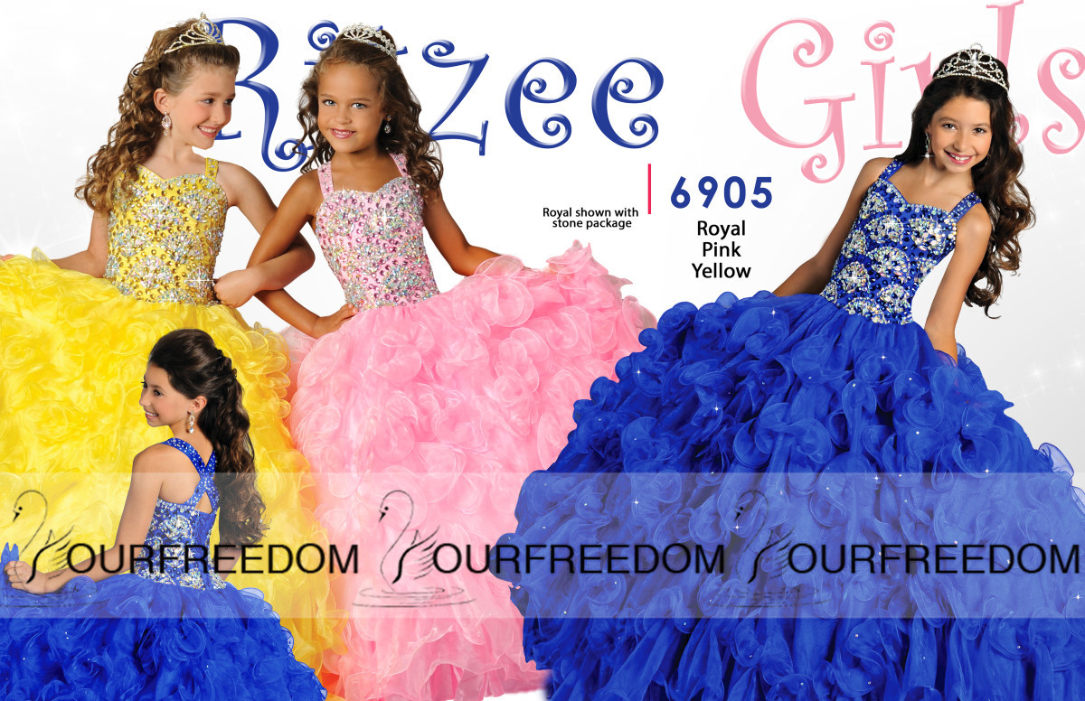 

2019 New Crystal Girl's Pageant Dresses With Halter Beads Ruffles Ball Gown Organza Custom Modest Blue Yellow Pink Flower Girl Child Gowns