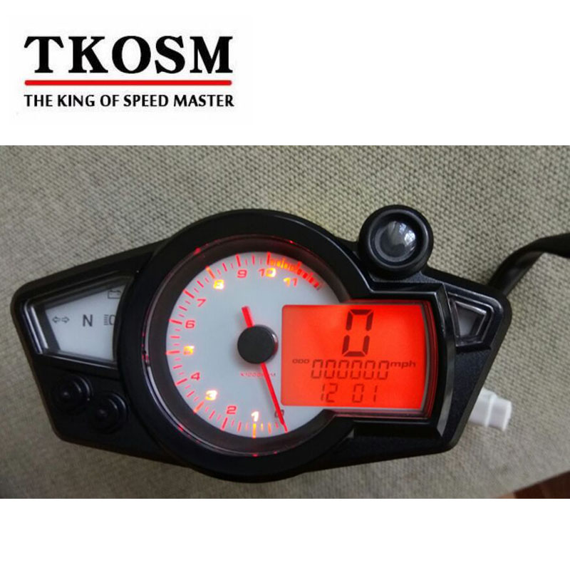 

TKOSM New Motorcycle Speedometer Odometer Meter Adjustable Wheel Size Adjustable LCD Digital Bike Tachomete 10000 RPM