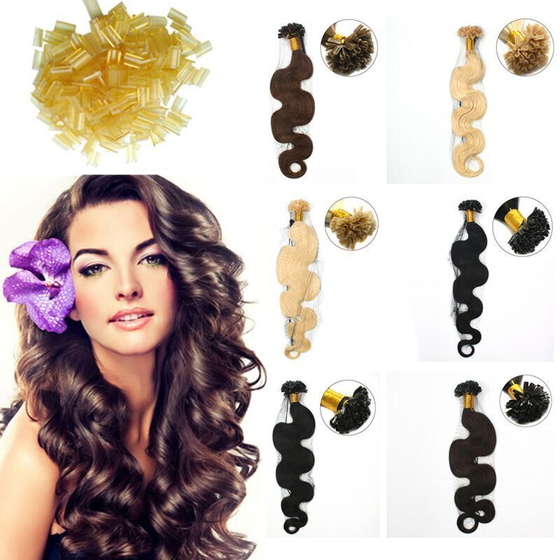 

wholesale -1g/s 100g/pack 16''- 24" Keratin Stick u Tip Human Hair Extensions Peruvian hair 1B/grey dhl Fast shipping