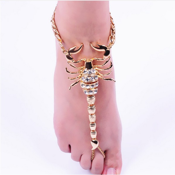 Scorpion Anklets Boho Women Crystal Ankle Bracelet Unique Foot Chain Gold Tone Beach Barefoot Sandals