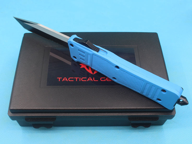 

Promotion Large Size 616 Deep Blue Handle Auto Tactial Knife 440C 58HRC Single Edge Tanto Half Serration Blade Tactical EDC Gear