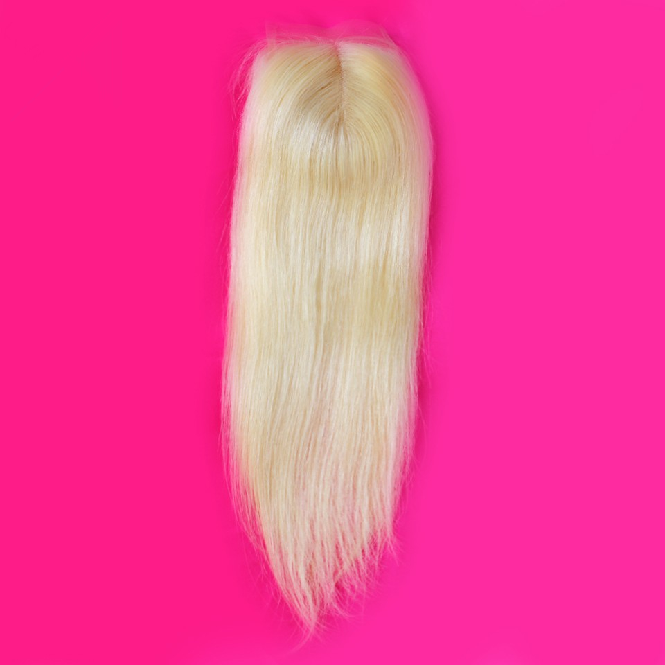 

9A Virgin Peruvian Blonde 4x4 Lace Top Closure Bleached Knots Silky Straight #613 Blonde Lace Front Closure Hair Pieces Middle Parting