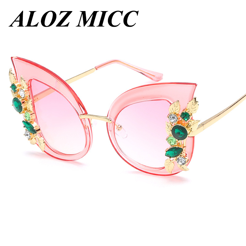 

ALOZ MICC Brand Designer Sunglasses For Women Cat Eye Sunglasses Hot Oversized Butterfly Embellished Frame Glasses Female UV400 A221