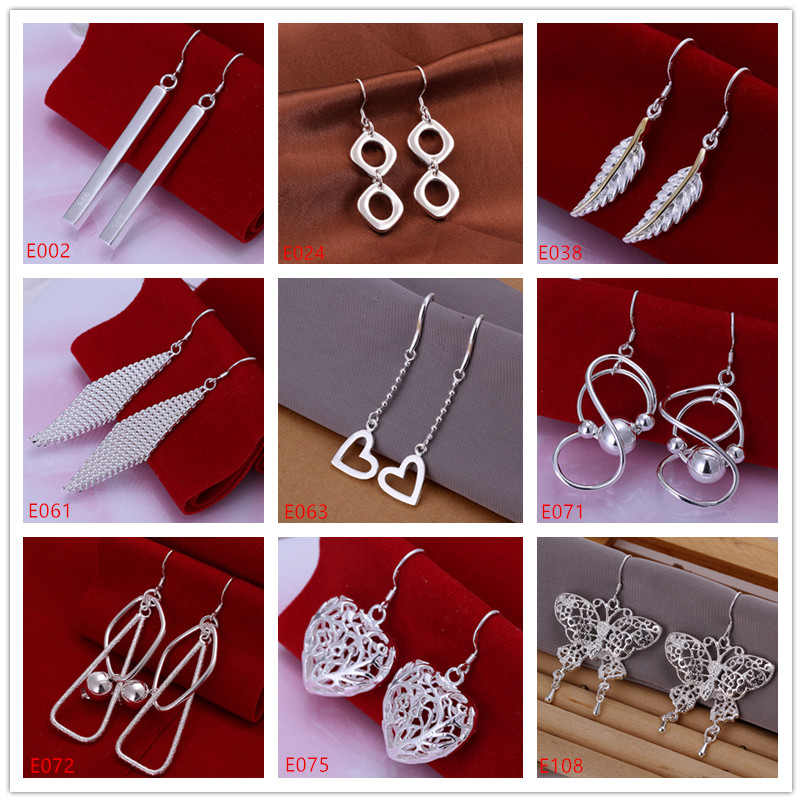 

Best gift women's sterling silver plated earring mixed style EME19,wholesale fashion plate 925 silver Dangle Chandelier earrings