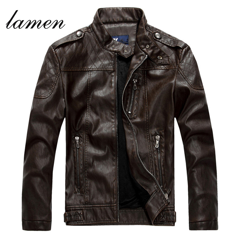

Fall-2016 Men's Sheepskin washed Leather Jacket Fur Stand Collar PU Motorcycle Jaqueta Masculinas Inverno Couro Winter Jacket Men, Black